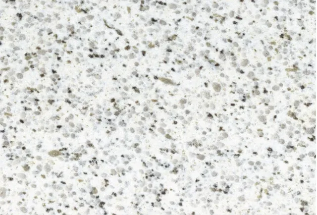 Amostra de granito Branco Polar, fundo branco com pintas finas cinza e pretas